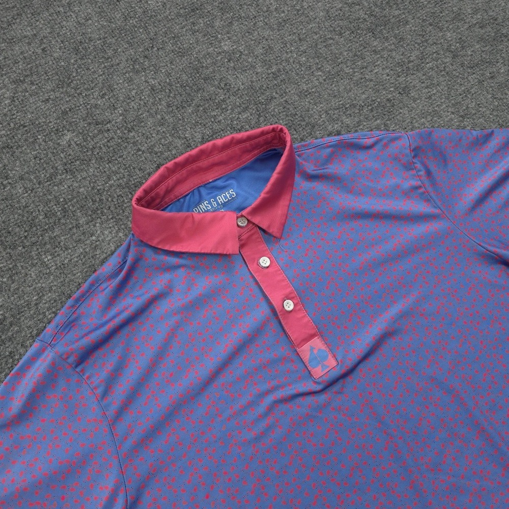 Pins & Aces Polo Shirt Mens Large Blue Flamingo Print Golf Performance Stretch